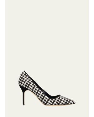 Manolo Blahnik 90Mm Bb Houndstooth Wool Pumps - White