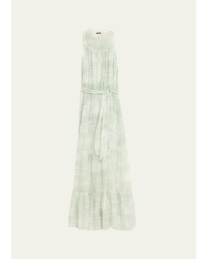 Kiton Check Silk Tie-Waist Tiered Maxi Dress - White