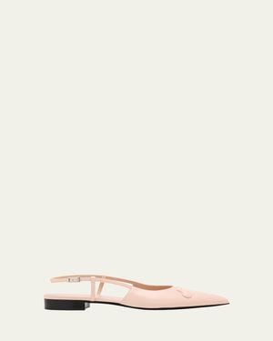 Marni Trunkaroo Leather Pointed-Toe Slingback Flats - Natural