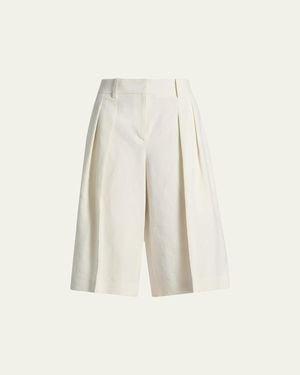 Michael Kors Pleated Knee-Length Linen Shorts - White