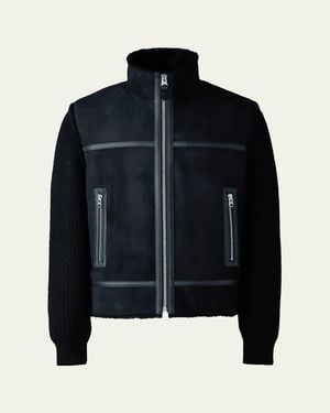 Mackage Jonathan Mixed-Media Shearling Jacket - Blue