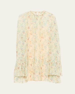 Ulla Johnson Emmeline Floral Crinkled Silk Mini Dress - Natural