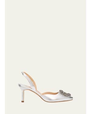 Manolo Blahnik 70Mm Carolyne Metallic Leather Buckle Pumps - White
