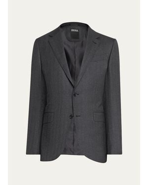 ZEGNA Wool Micro-Chevron Two-Piece Suit - Gray