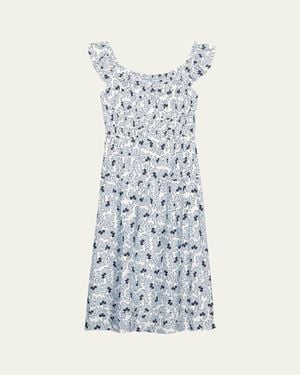 Prada Floral-Print Pongé Sleeveless Midi Dress - Blue
