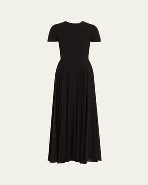 Loro Piana Poline Short-Sleeve Silk Crepe Midi Dress - Black