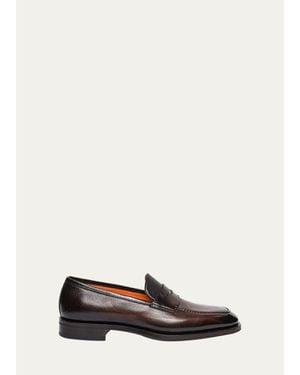 Santoni Gregor Grained Leather Penny Loafers - White