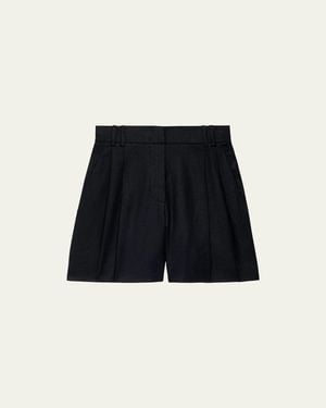 Another Tomorrow Pleated Front Linen Short - Black