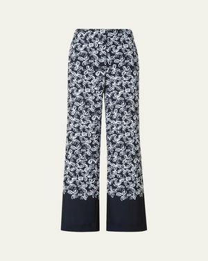 Akris Punto Marla Cropped Floral-Print Techno Crepe Pants - Blue