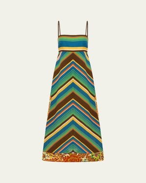 ALÉMAIS Charlie Chevron-Print Linen Midi Dress - White