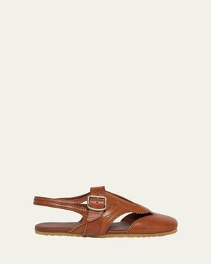 Dries Van Noten Cutout Leather Slingback Flats - Brown