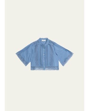Sea Pippa Embroidered Short-Sleeve Blouse - Blue