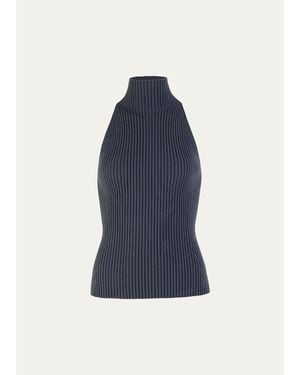 Alaïa Mock-Neck Wool-Blend Rib Halter Top - Blue