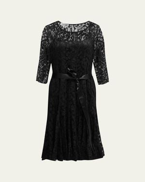 Teri Jon 3/4-sleeve Lace Overlay Cocktail Dress, Navy - Black