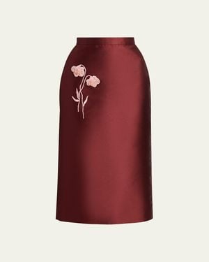 Erdem Embellished Flower Mikado Silk Midi Skirt - Red