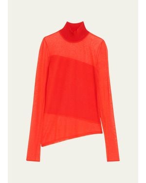 Jason Wu Mock-Neck Asymmetric Sheer Merino Wool Sweater - Red