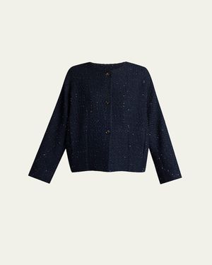 Kiton Paillette Tweed Collarless Jacket - Blue