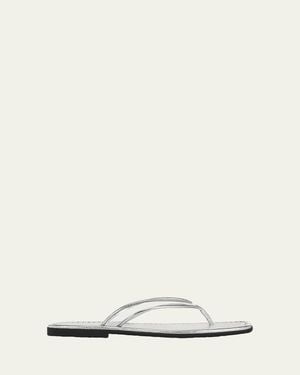 Veronica Beard Clea Metallic Leather Jelly Thong Sandals - Natural