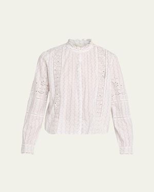 LoveShackFancy Lal Embroidered Button-Front Top - Natural