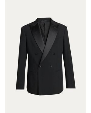 Giorgio Armani Double Breasted Virgin Wool-Blend Blazer - Black