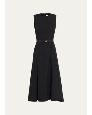 Burberry Amelia Sleeveless Belted Wool Twill Midi Dress - Black