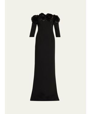 Teri Jon Off-Shoulder Applique Column Gown - Black