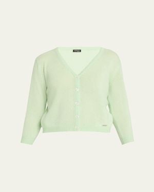 Kiton 3/4-Sleeve Wool V-Neck Cardigan - Green