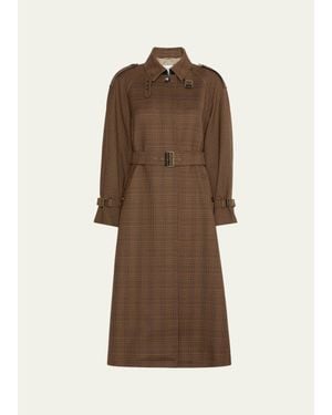 Max Mara Prince Of Whales Wool Belted Long Trench - Brown