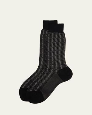 Bresciani Cotton Cable Weave Crew Socks - Blue