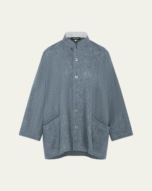 Eskandar Longer Back Wide Mandarin Jacket - Blue