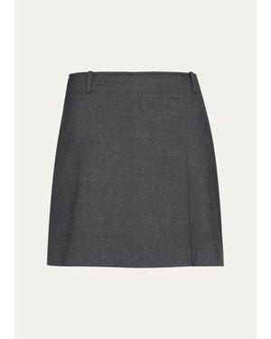 Theory Pleated Wool-Blend Mini Skirt - Gray