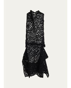 DIOTIMA Lattice Embroidered Layered Halter Midi Dress - Black