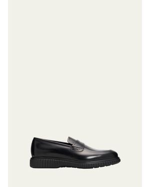 Ferragamo Leather Rubber-Sole Penny Loafers - White