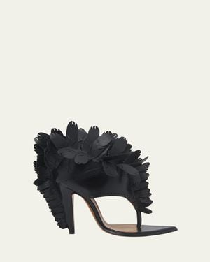 McQueen Leather Feather Thong Sandals - Black