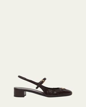 Prada Ruched Toe Mary Jane Leather Pumps - White
