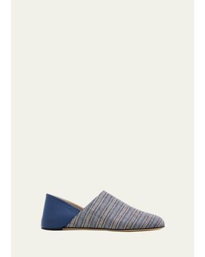 JW Anderson Babouche Collapsible-Heel Leather And Striped Linen Flats - Blue