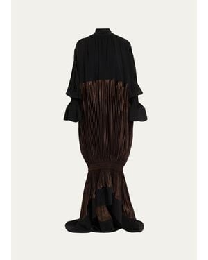 Ferragamo Plunging Fluid Lamé Balloon Mermaid Gown - Black