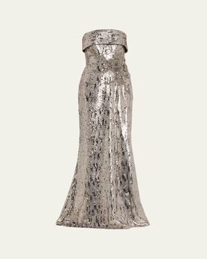 Elie Saab Sequined Strapless Trumpet Gown - White