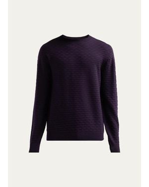 Giorgio Armani Geometric Textured Virgin Wool Crewneck Sweater - Blue