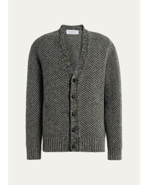 Gabriela Hearst Gentry Chevron-Knit Cashmere Cardigan - Gray