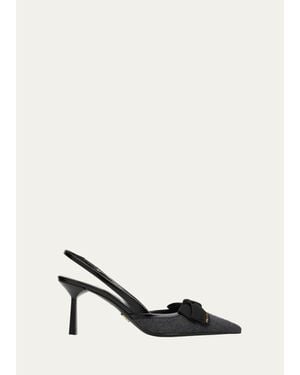 Prada 75Mm Cashmere Ribbon Slingback Pumps - Natural