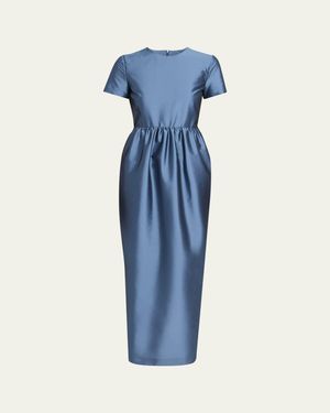 BERNADETTE Lexi Floral Satin Empire-Waist Column Maxi Dress - Blue