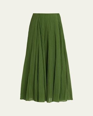 Vince Crinkled Plissé Cotton-Blend Maxi Skirt - Green