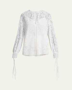 Erdem Floral Lace Drawstring Blouse - White