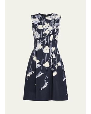 Lela Rose Floral Faille Sleeveless Mini Dress - Blue