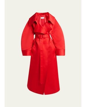 Givenchy Voluminous Belted Silk Coat - Red