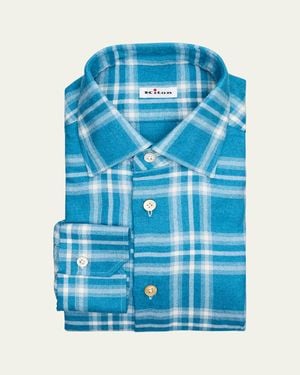 Kiton Plaid Cotton Dress Shirt - Blue