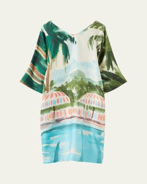 Loro Piana Allison Tropical Landscape Silk Dress - Green