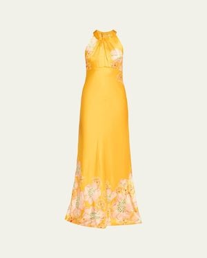 Saloni Cozette Floral Silk Dress - Metallic