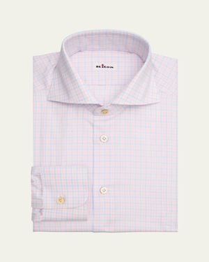 Kiton Cotton Tattersall Check Dress Shirt - Pink